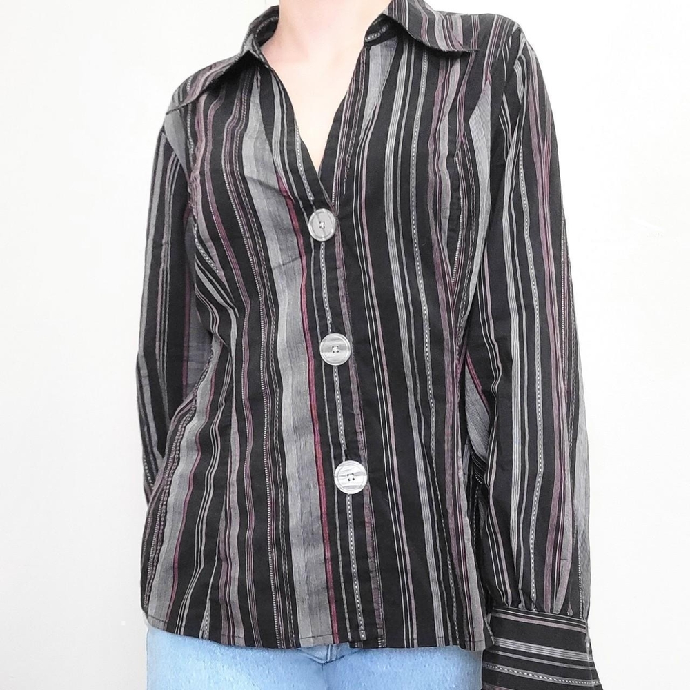 Cato Black and Gray Striped Button-Down Shirt